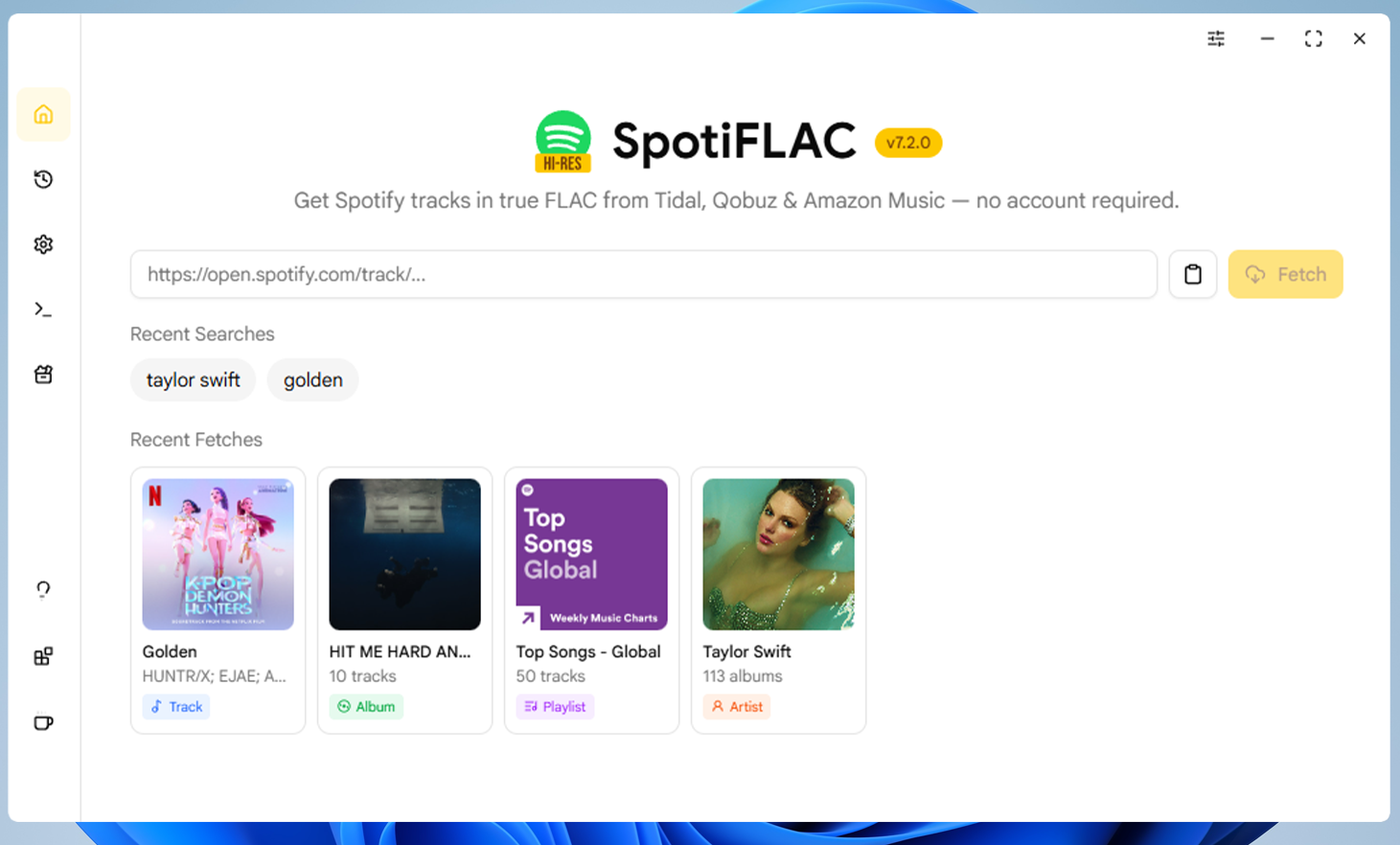 SpotiFLAC terminal interface showing a successful FLAC download /spotify-to-flac/images/spotiflac-desktop.webp